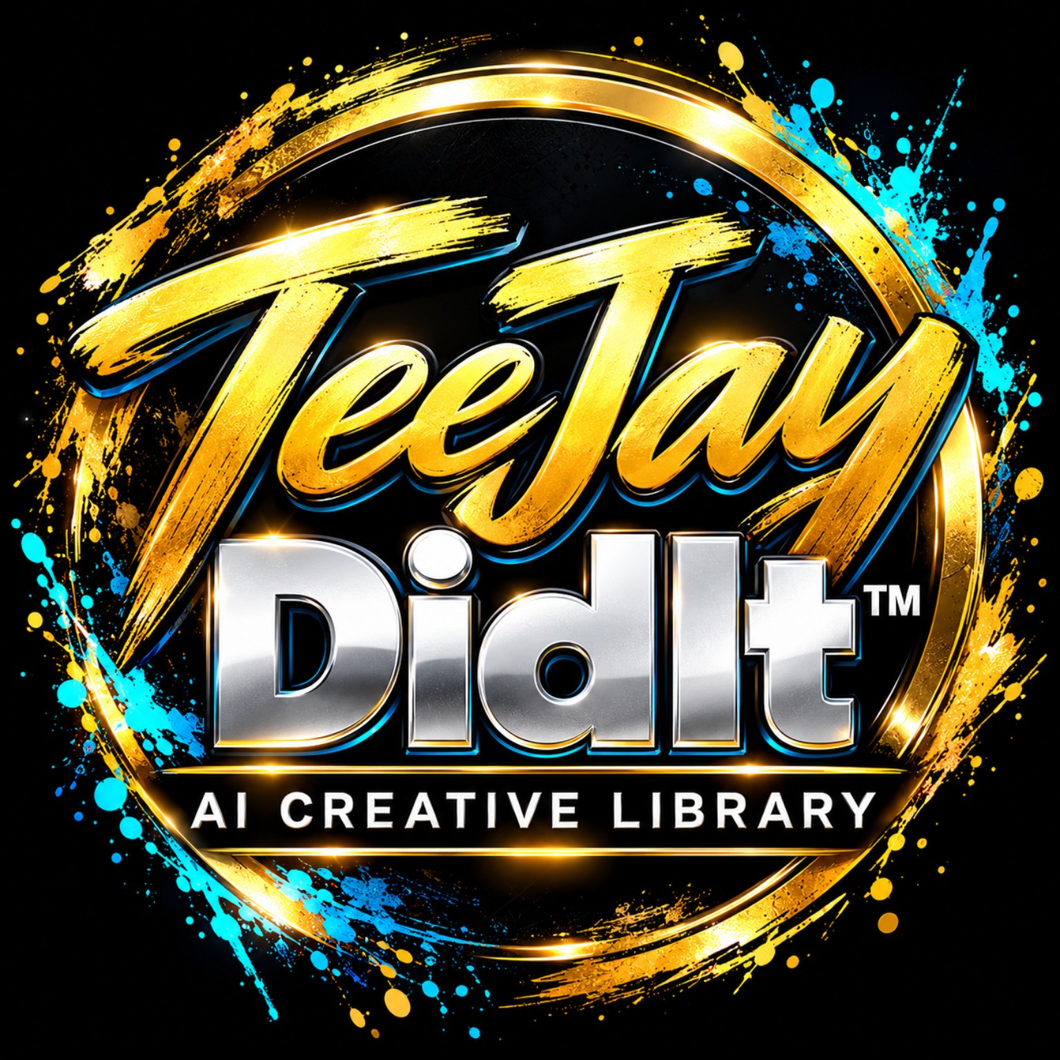 TeeJay DidIt™ AI Creative Library official gold, silver, and electric-blue logo